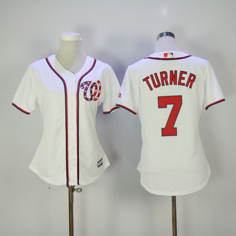 Womens 2017 MLB Washington Nationals #7 Turner White Jerseys